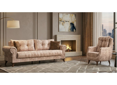 Sofa Set 1x 3-Sitzer Sofa 1x Sessel Beigе Moderner Stil Bequem Schick