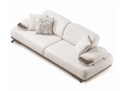 3-Sitzer Sofa Modern Weiß Weich Bequem Kompakt Kissen zeitgemäß Holz