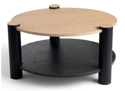 Runder moderner Couchtisch Holz Schwarz Ablage Designtisch Neu Tisch