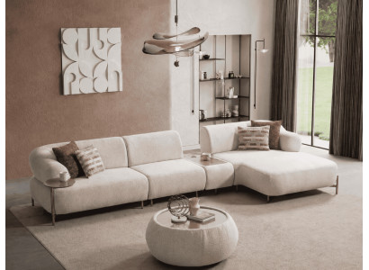 Ecksofa L-Form moderner Stil weiß bequem weich groß Textilien Kissen
