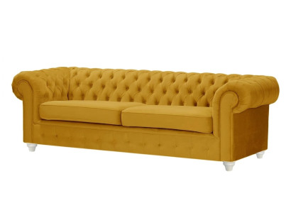Luxuriöses 3-Sitzer-Sofa in Senffarbe Stoffsofa aus Samt Chesterfield