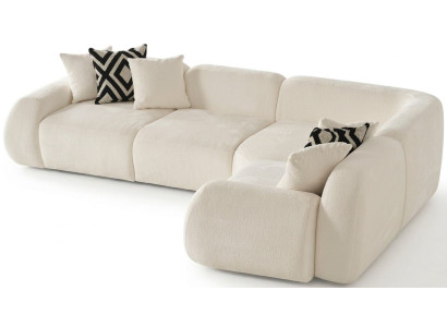 Ecksofa L-Form Weiß Stoffbezug stil Modern Wohnzimmer geräumig