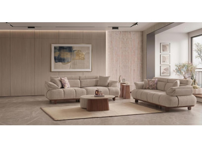 Set 3-Sitzer Sofa Couchtisch Hocker Satztische Modern Beige Elegant