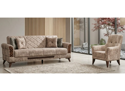 Sofa Set 1x 3-Sitzer Sofa 1x Sessel Beige Moderner Stil Auffällig