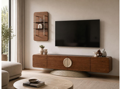Modernes Walnuss TV Lowboard mit Rundem Element