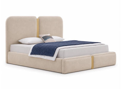Modernes beiges Polsterbett mit Metallakzenten, großes Design
