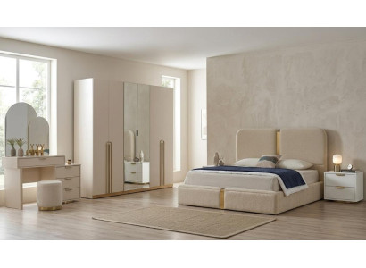 Luxuriöser Komplettes Schlafzimmer Bett mit Nachttische Designer Kleiderschrank