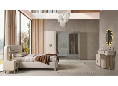 Schlafzimmer Bett 2x Nachttische Kleiderschrank Schminktisch Beige