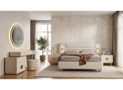 Schlafzimmer set Bett 2x Nachttische Frisiertisch Beige Modern Stil