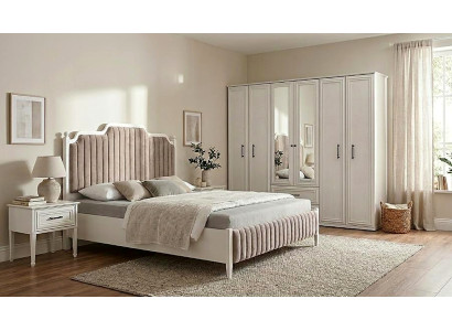 Schlafzimmer-Set Polsterbett stilvoller 2x Nachttische Luxuriöser Kleiderschrank