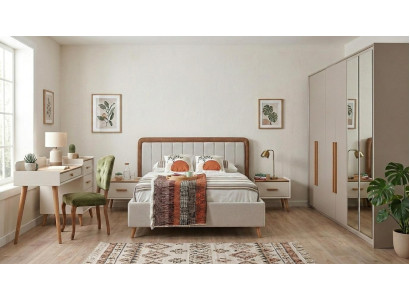 Schlafzimmer Set Bettgestell Schrank Kommode 2x Nachttische Modern Hell