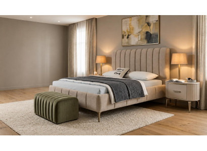 Komplettes Bett mit Nachttische Luxusmöbel Moderner Schlafzimmer Set 3tlg
