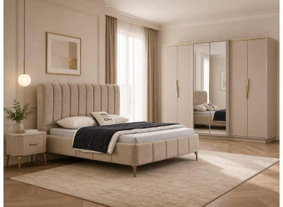Komplettes Schlafzimmer Bett mit Nachttische Luxuriöser Kleiderschrank