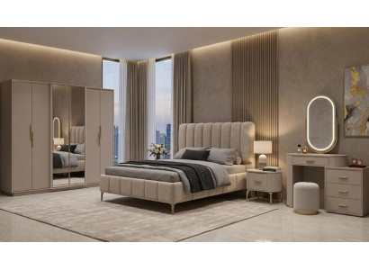 Luxusmöbel Bett mit 2x Nachttische Luxusmöbel Komplettes Design Kleiderschrank