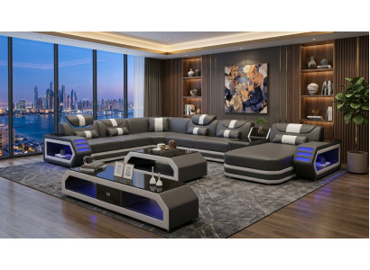 Modern Wohnlandschaft U-Form Couchtisch Schwarz LED Sofa Set TV-Möbel