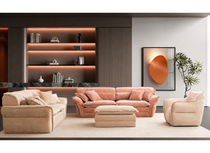 Braun-beiges Sofa-set 3-Sitzer Sofa Sessel Hocker Bequem Weich Modern