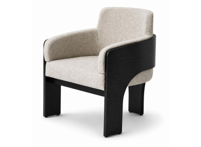 Sessel Modernes Design Beige Stoff Holz Schwarz Komfort Charaktervoll