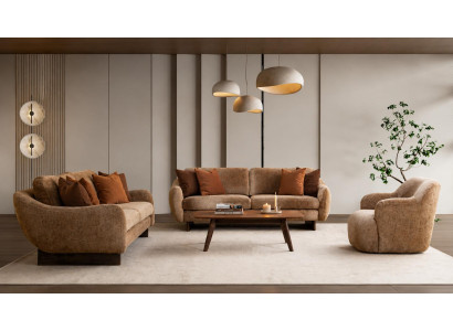 Braunes Sofa set 3-Sitzer Sofa Sessel Wohnzimmer Weich Modern Hochwertig