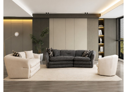 Grau-beige Sofa set 3-Sitzer Sofa Sessel Bequem Modern Polstermöbel