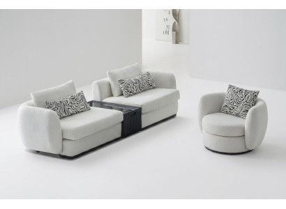 Sofagarnitur Set Modern Weiss Schwarz Elegant Sessel Couch Tisch
