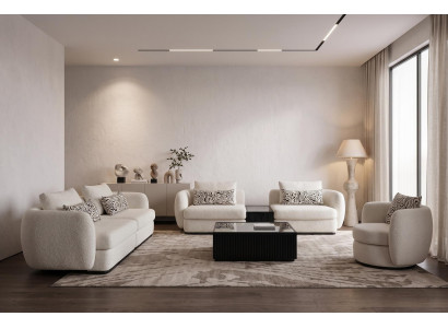 Sofagarnitur Set Modern Weiss Creme Elegant Couch Sessel Polster