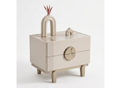 2x Nachttische Beige Elegant Minimalistisch Modern Harmonisch Edel