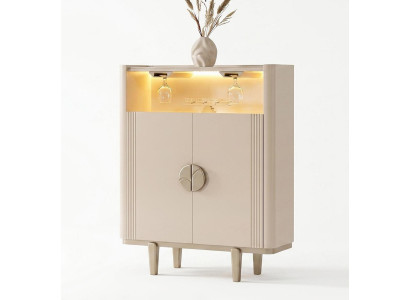 Kommode Beige Modern Sideboard mit LED Barfach Wohnzimmer Luxuriös