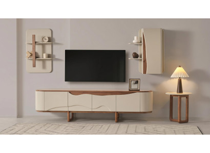 Wohnwand set TV-Lowboard Wandregal Hängeschrank Schlichte Eleganz