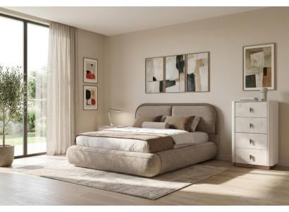 Bett Schlafzimmer Set Doppelbett Kommode Modern Beige Edel Polsterbett