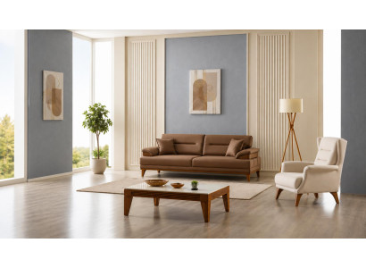 Wohnzimmer Set 3-Sitzer Sofa, Sessel Weiß Moderner Stil Minimalistisches