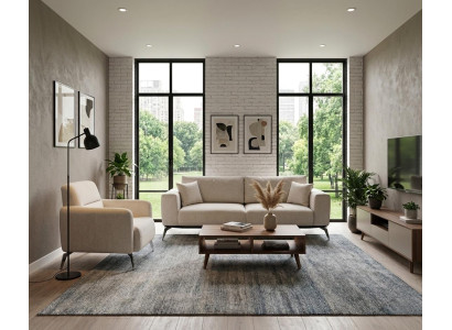 Wohnzimmer Set: 3-Sitzer Sofa + Sessel Couch Modern Design Weiß Neu