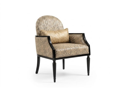 Sessel Elegantes Design Beige Gemusterter Stoff Holzrahmen Stil Modern