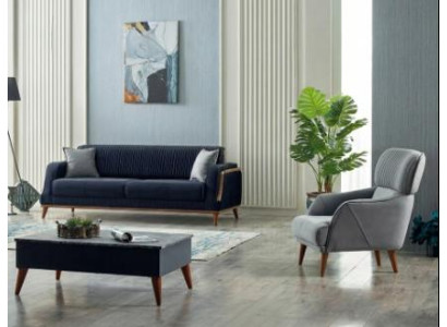 Wohnzimmer Set: 3-Sitzer Sofa, Sessel Modernes Design Minimalistisch