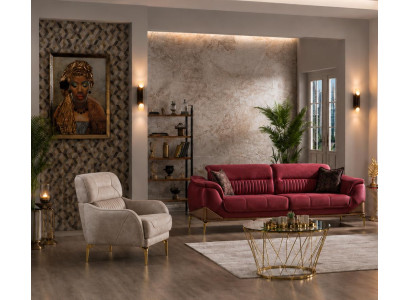 Wohnzimmer Set: 3-Sitzer Sofa, Sessel Beige Moderner Elegantes Design