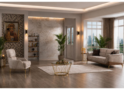 Wohnzimmer Set: 3-Sitzer Sofa, Sessel Beige Moderner Elegantes Design