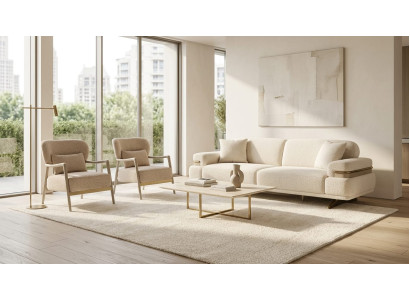 Wohnzimmer Set 2х Sessel 3-Sitzer-Sofa Moderner Stil Minimalistisch