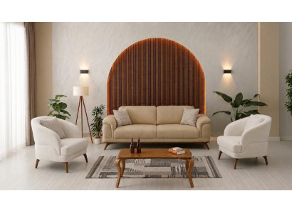 Wohnzimmer Set 3-Sitzer Sofa, 2x Sitzer Beige minimalistisches Design