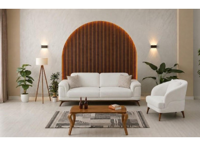 Wohnzimmer Set: 3-Sitzer Sofa, Sessel Weiß Minimalistisches Design