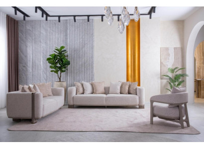 Wohnzimmer Set Sofas Sessel Weiß Modernes Design Eleganter Wohnstil