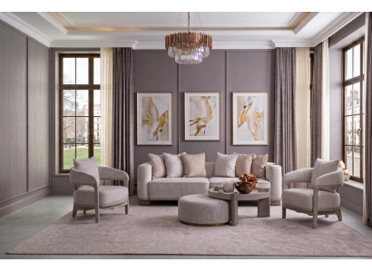 Wohnzimmer Set Sofa Sessel Couchtisch Weiß Modernes Design Elegant