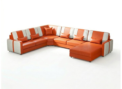 Orange Modern Wohnlandschaft U-Form LED Couch Exklusiv Design Luxus