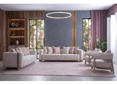 Wohn Set Sofagarnitur Sessel Couchtisch Wohnlich Modern Weiß Elegant