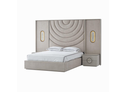 Bett Modern Beige Gold Elegant Polsterbett Doppelbett Bettgestell