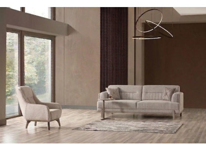 Wohnzimmer Set: 3-Sitzer Sofa, Sessel Weiß Minimalistisches Stil