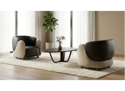 Modern Lounge Set Sessel Beige Braun Couchtisch Wohnbereich Design