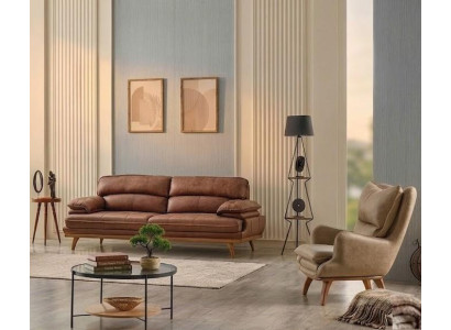 Wohnzimmer Set: 3-Sitzer Sofa, Sessel Braun Moderner Stil gemütlich