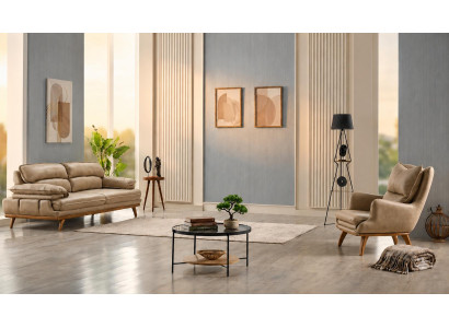 Wohnzimmer Set: 3-Sitzer Sofa, Sessel Weiß Moderner Stil Gemütlich