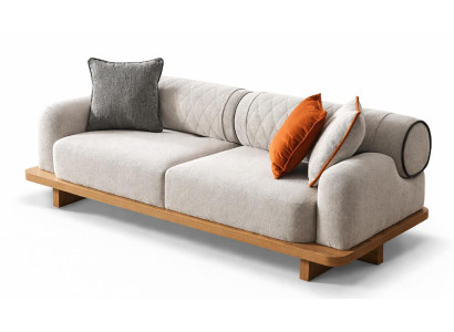 Modernes 2-Sitzer Sofa mit Holzrahmen Textilbezug und Kissen