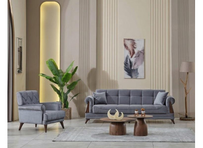 Wohnzimmer Set: 3-Sitzer Sofa, Sessel Grau Minimalistisches Design