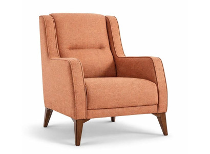 Moderner Sessel orange weich bequem schön stabile Holzbeine robust